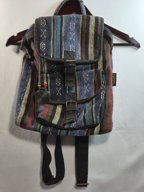 Canvas Striped Multicolor Backpack with Bead Accent